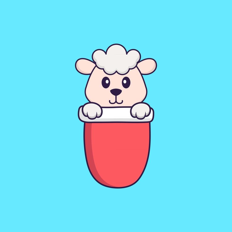 Cute sheep in red pocket. Animal cartoon concept isolated. Can used for t-shirt, greeting card, invitation card or mascot. Flat Cartoon Style vector