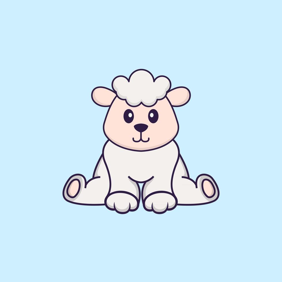 Cute sheep is sitting. Animal cartoon concept isolated. Can used for t-shirt, greeting card, invitation card or mascot. Flat Cartoon Style vector