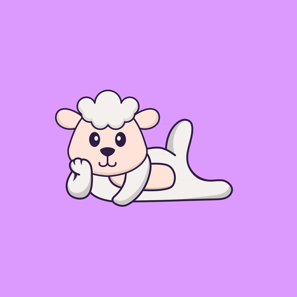 Cute sheep lying down. Animal cartoon concept isolated. Can used for t-shirt, greeting card, invitation card or mascot. Flat Cartoon Style vector