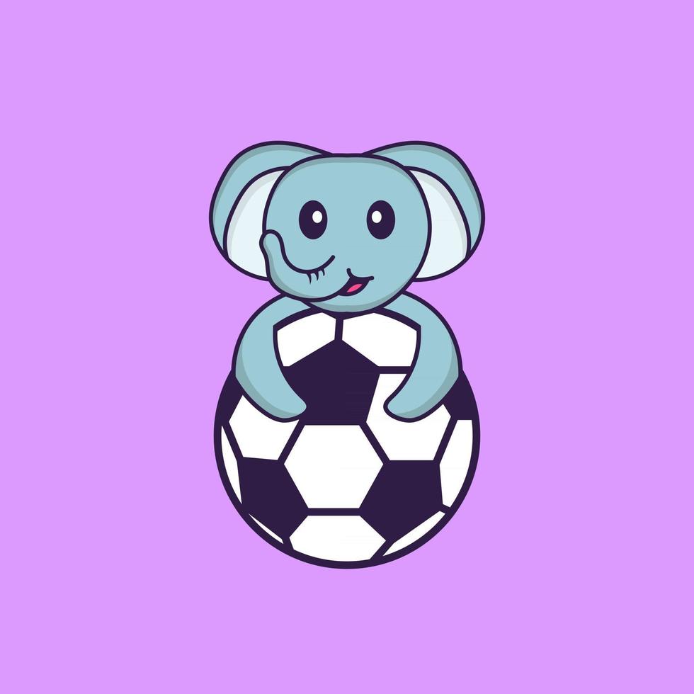 lindo elefante jugando al fútbol. aislado concepto de dibujos animados de animales. Puede utilizarse para camiseta, tarjeta de felicitación, tarjeta de invitación o mascota. estilo de dibujos animados plana vector