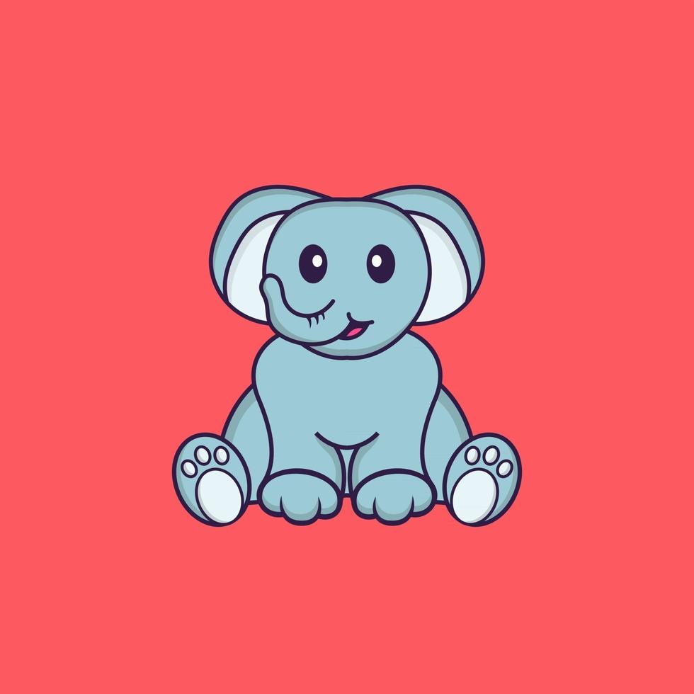 Cute elephant is sitting. Animal cartoon concept isolated. Can used for t-shirt, greeting card, invitation card or mascot. Flat Cartoon Style vector