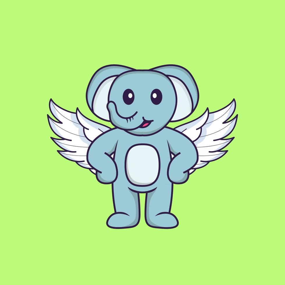 Cute elephant using wings. Animal cartoon concept isolated. Can used for t-shirt, greeting card, invitation card or mascot. Flat Cartoon Style vector