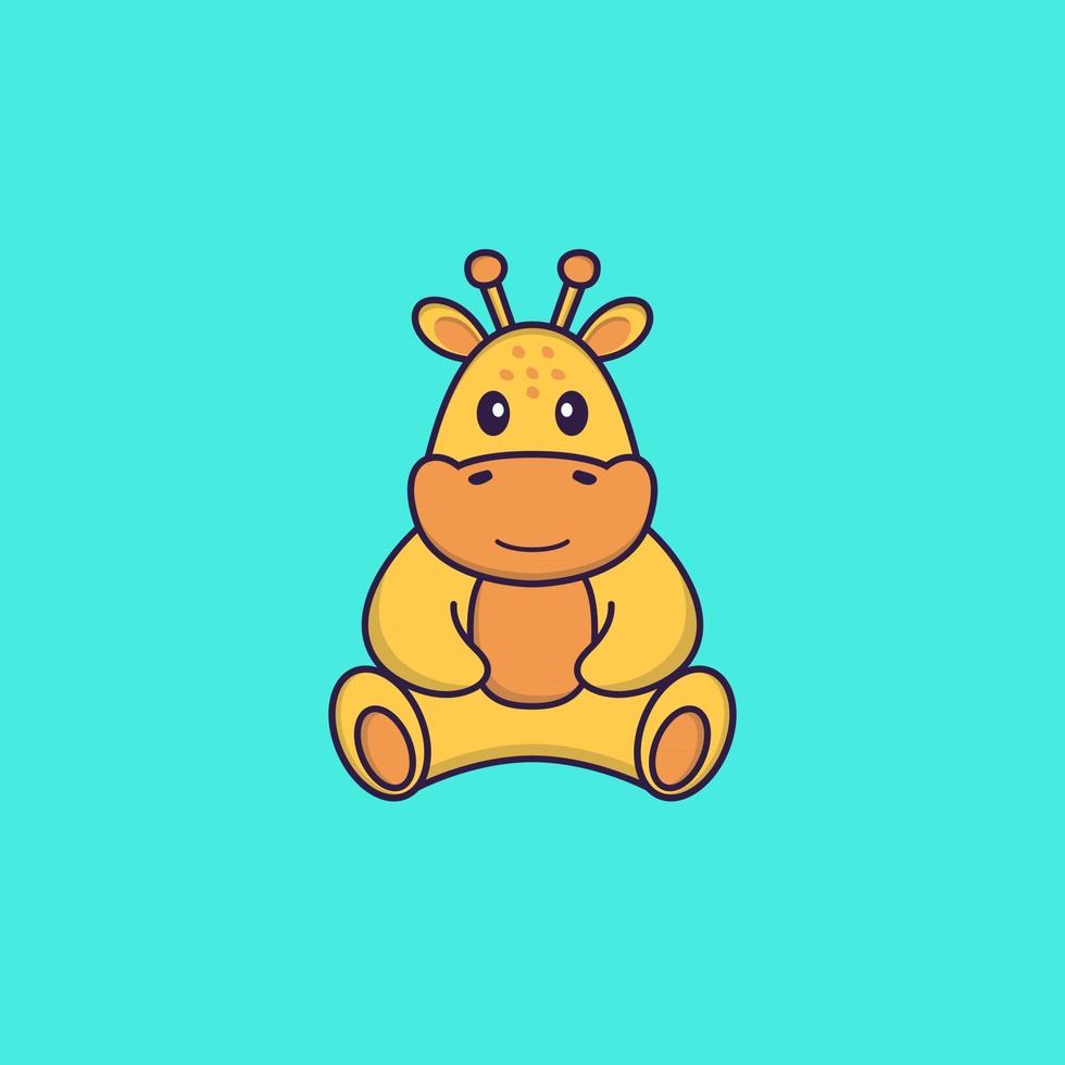 Cute giraffe is sitting. Animal cartoon concept isolated. Can used for t-shirt, greeting card, invitation card or mascot. Flat Cartoon Style vector