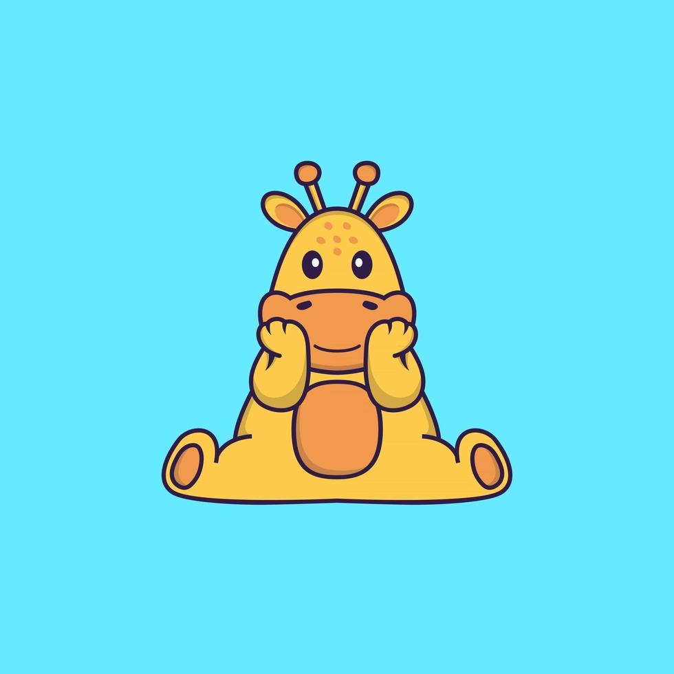 linda jirafa está sentada. aislado concepto de dibujos animados de animales. Puede utilizarse para camiseta, tarjeta de felicitación, tarjeta de invitación o mascota. estilo de dibujos animados plana vector