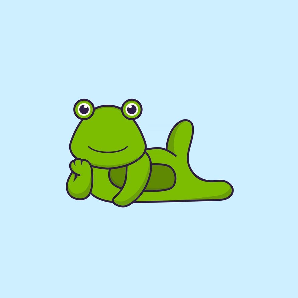 Cute frog lying down. Animal cartoon concept isolated. Can used for t-shirt, greeting card, invitation card or mascot. Flat Cartoon Style vector