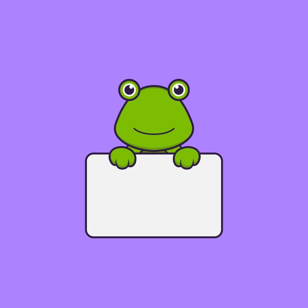 Cute frog holding whiteboard. Animal cartoon concept isolated. Can used for t-shirt, greeting card, invitation card or mascot. Flat Cartoon Style vector