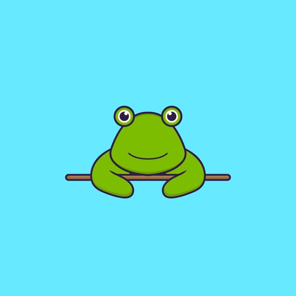Cute frog lying down. Animal cartoon concept isolated. Can used for t-shirt, greeting card, invitation card or mascot. Flat Cartoon Style vector