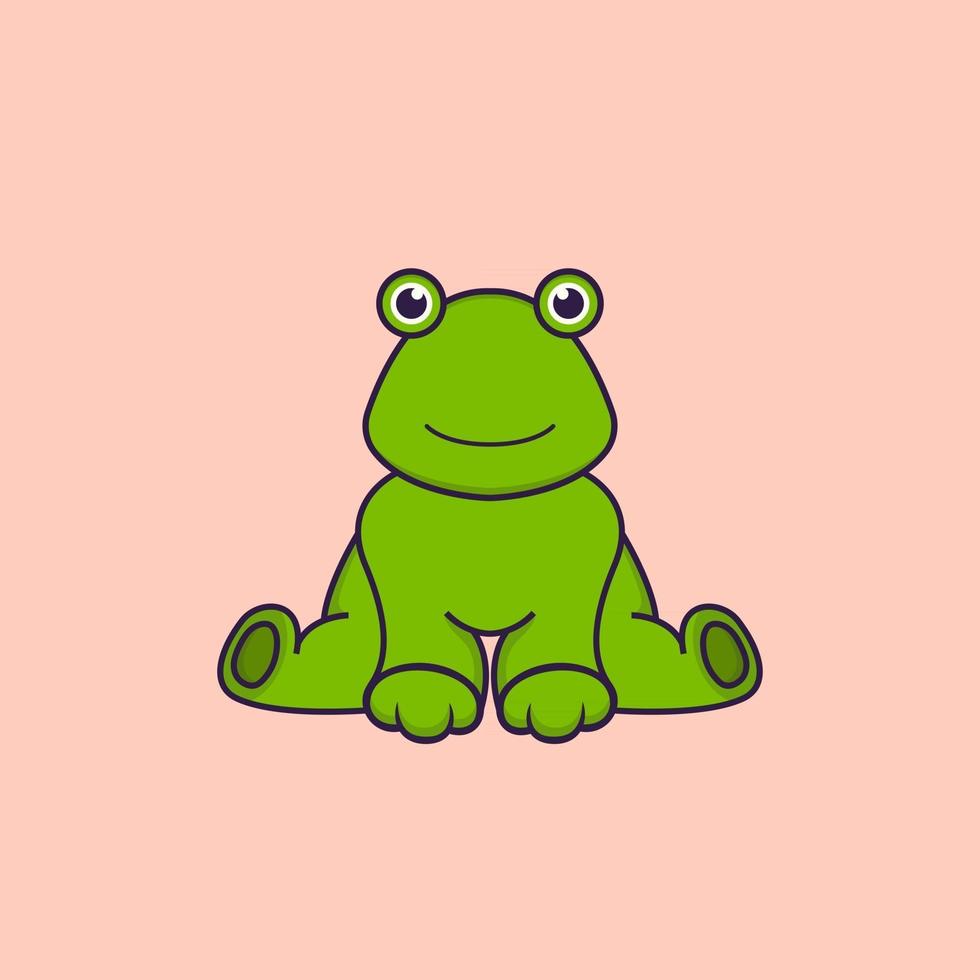 Cute frog is sitting. Animal cartoon concept isolated. Can used for t-shirt, greeting card, invitation card or mascot. Flat Cartoon Style vector