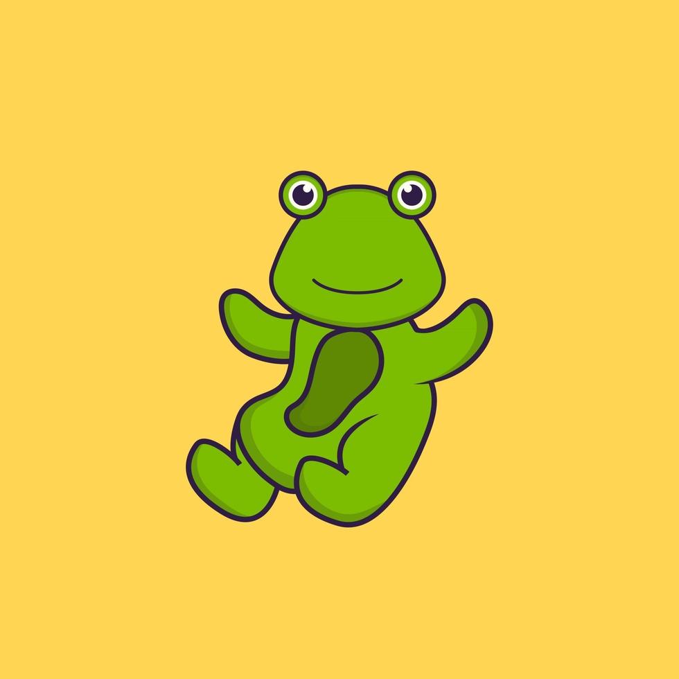 Cute frog is flying. Animal cartoon concept isolated. Can used for t-shirt, greeting card, invitation card or mascot. Flat Cartoon Style vector