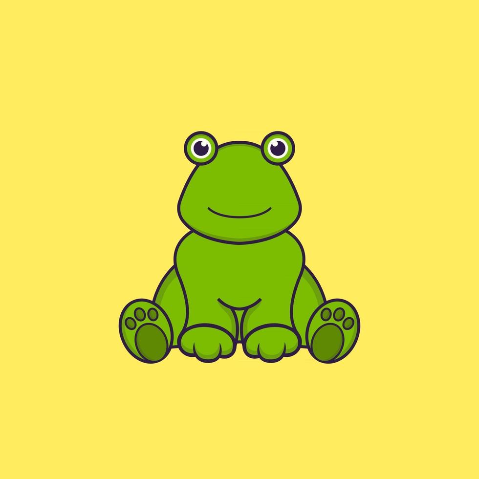 linda rana está sentada. aislado concepto de dibujos animados de animales. Puede utilizarse para camiseta, tarjeta de felicitación, tarjeta de invitación o mascota. estilo de dibujos animados plana vector