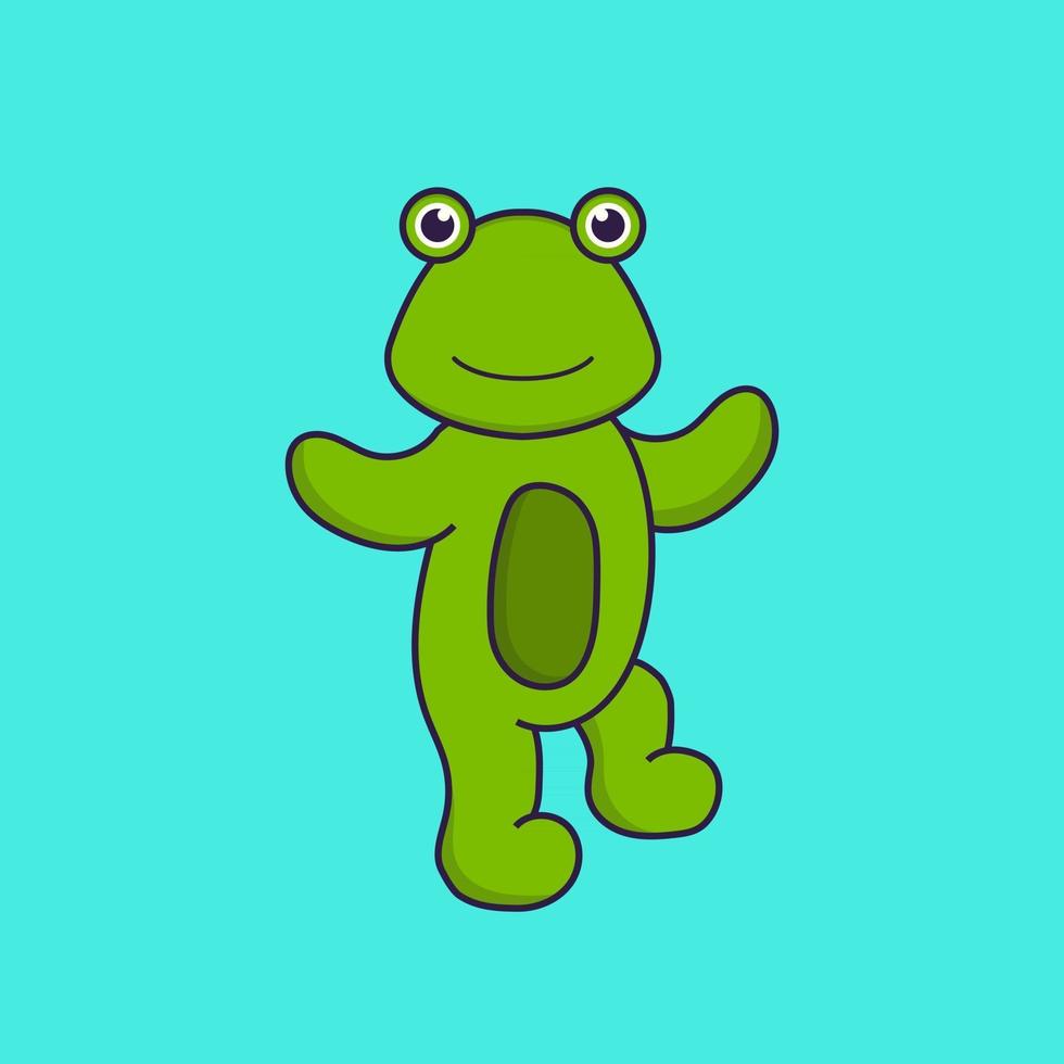 Cute frog is dancing. Animal cartoon concept isolated. Can used for t-shirt, greeting card, invitation card or mascot. Flat Cartoon Style vector