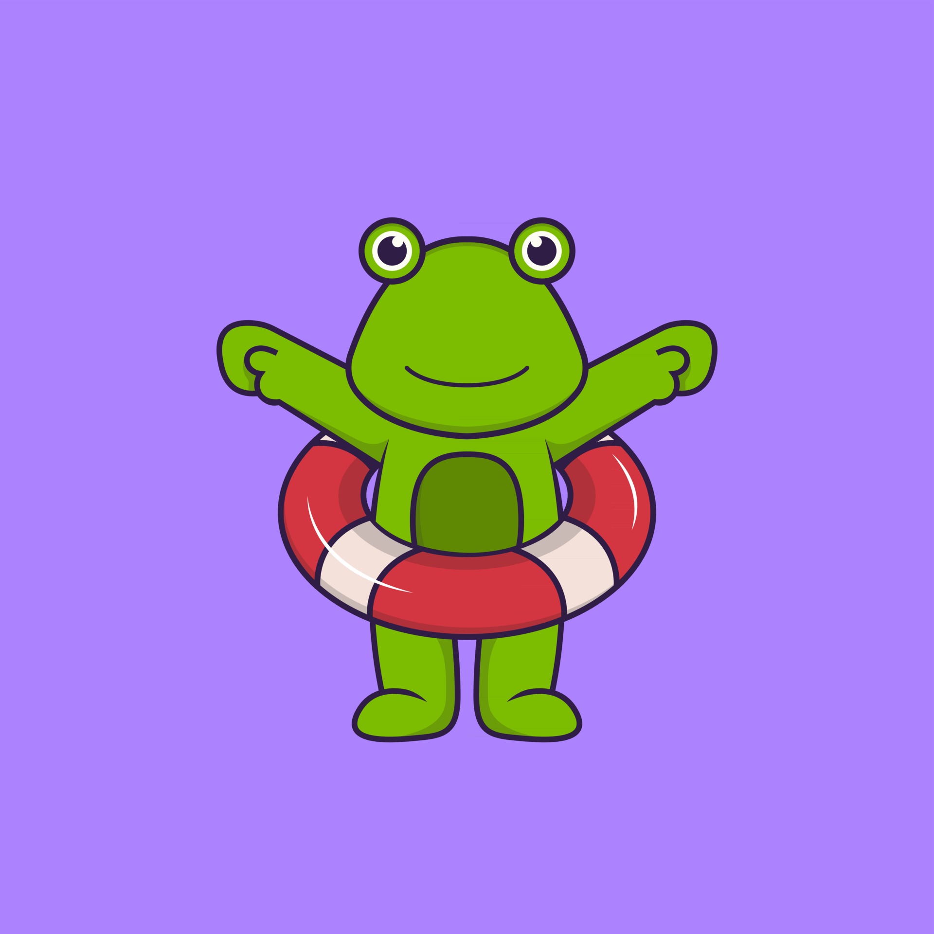 Cute frog using a float. Animal cartoon concept isolated. Can used for  t-shirt, greeting card, invitation card or mascot. Flat Cartoon Style  2855951 Vector Art at Vecteezy