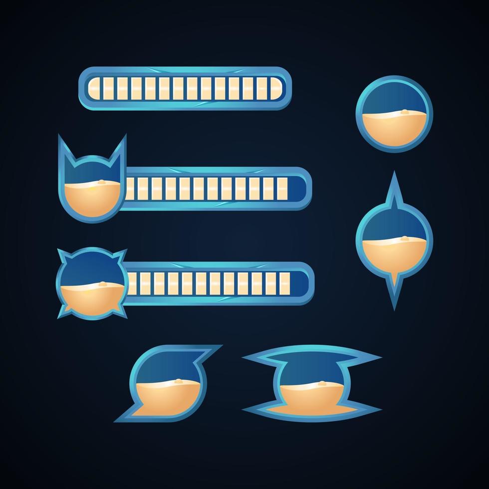 elementos del juego, barra de juegos de fantasía con varios marcos de plantilla. Adecuado para juegos de acción 2d, rpg, etc.ilustración vectorial vector