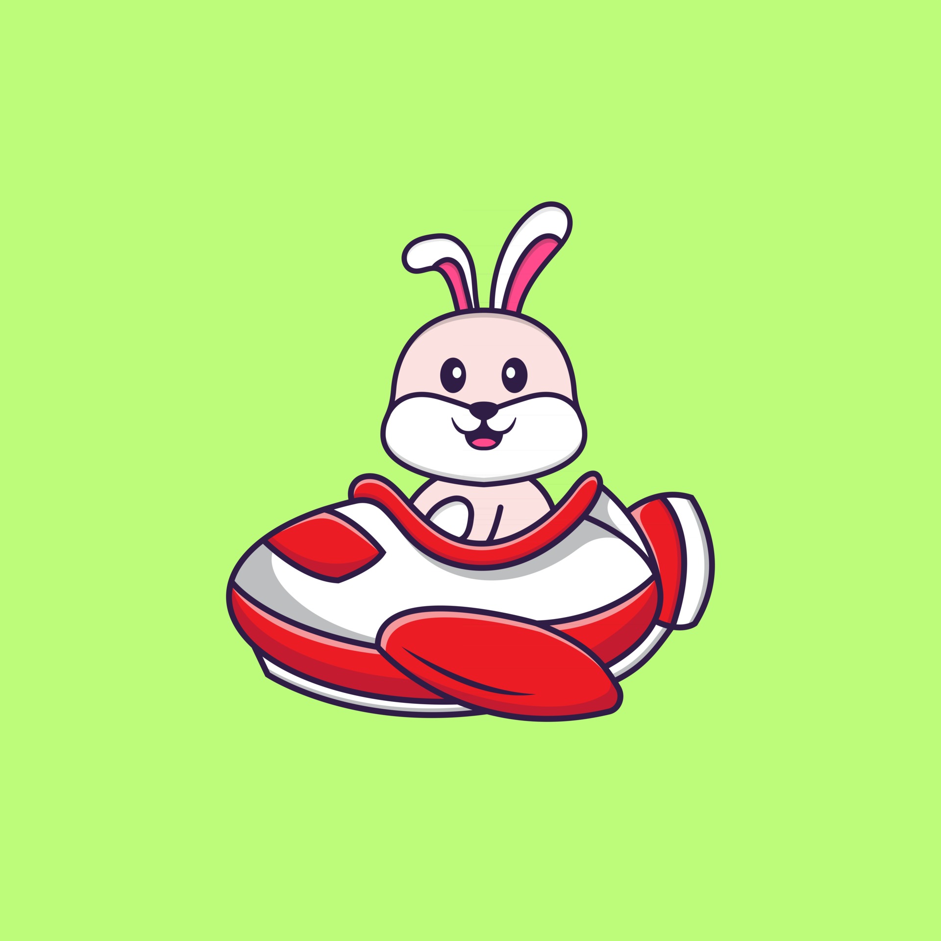 Cute rabbit flying on a plane. Animal cartoon concept isolated. Can