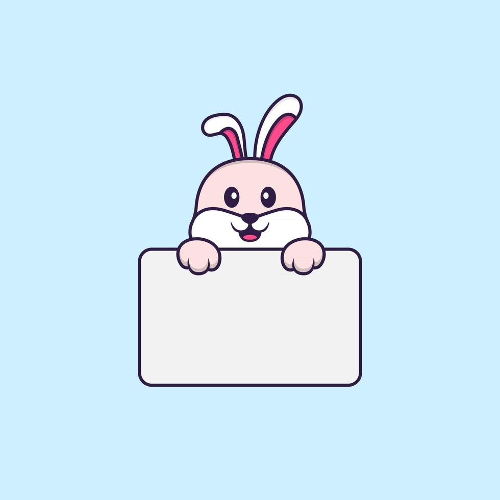 Cute rabbit holding whiteboard. Animal cartoon concept isolated. Can used for t-shirt, greeting card, invitation card or mascot. Flat Cartoon Style vector