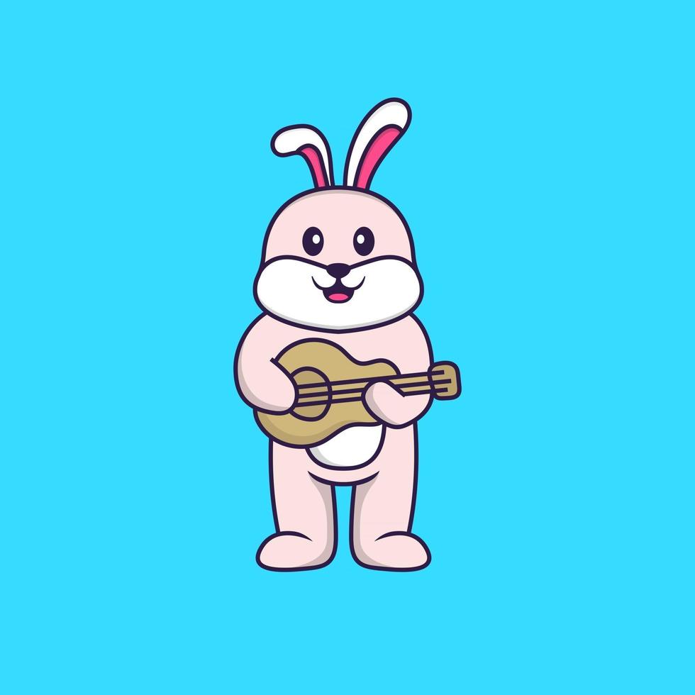 lindo conejo tocando la guitarra. aislado concepto de dibujos animados de animales. Puede utilizarse para camiseta, tarjeta de felicitación, tarjeta de invitación o mascota. estilo de dibujos animados plana vector