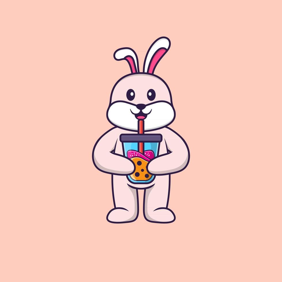 lindo conejo bebiendo té con leche boba. aislado concepto de dibujos animados de animales. Puede utilizarse para camiseta, tarjeta de felicitación, tarjeta de invitación o mascota. estilo de dibujos animados plana vector