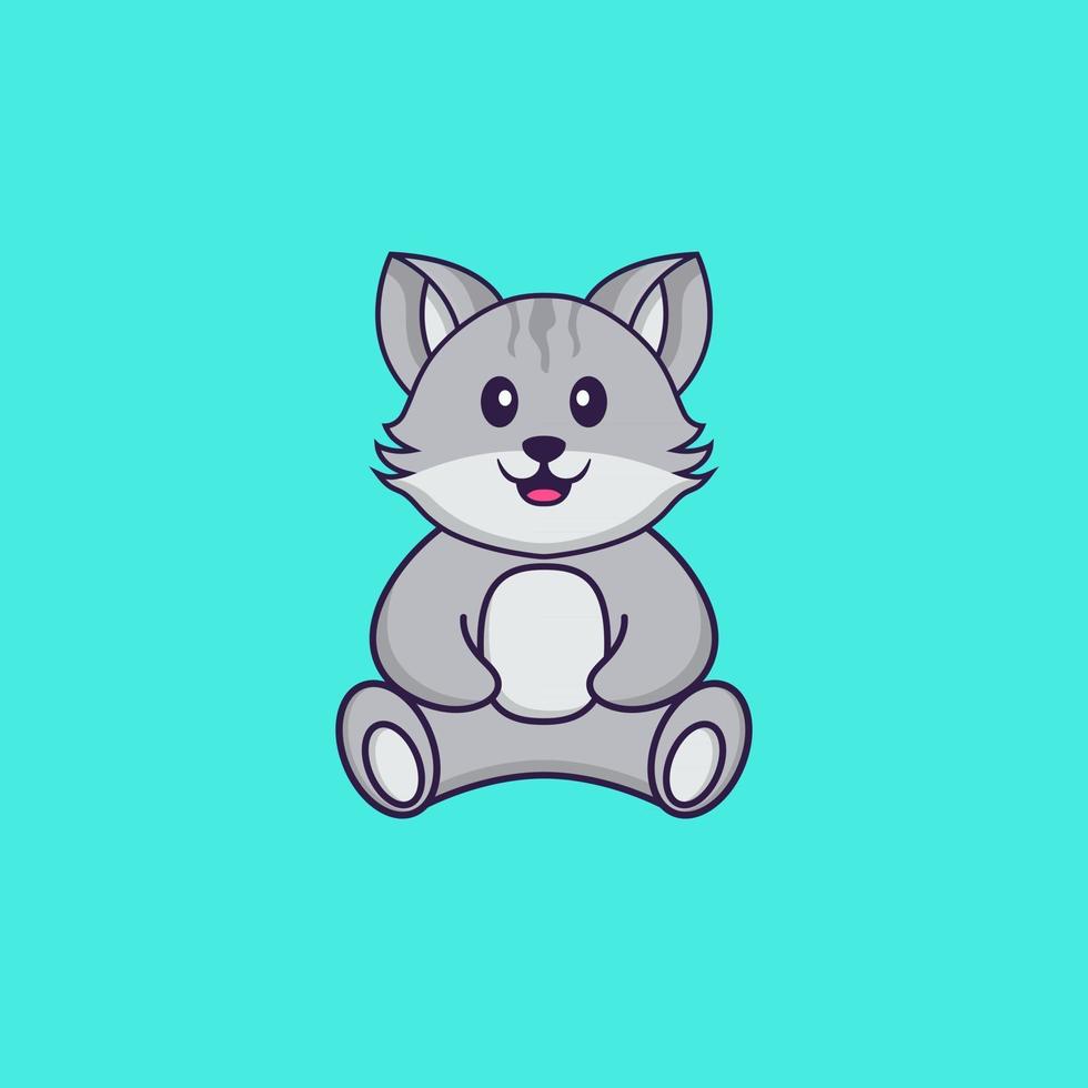 Cute cat is sitting. Animal cartoon concept isolated. Can used for t-shirt, greeting card, invitation card or mascot. Flat Cartoon Style vector