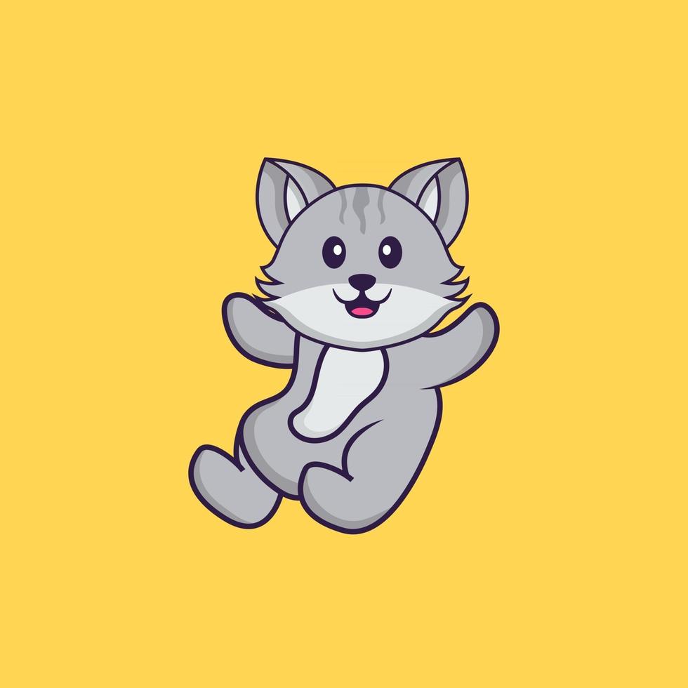 Cute cat is flying. Animal cartoon concept isolated. Can used for t-shirt, greeting card, invitation card or mascot. Flat Cartoon Style vector