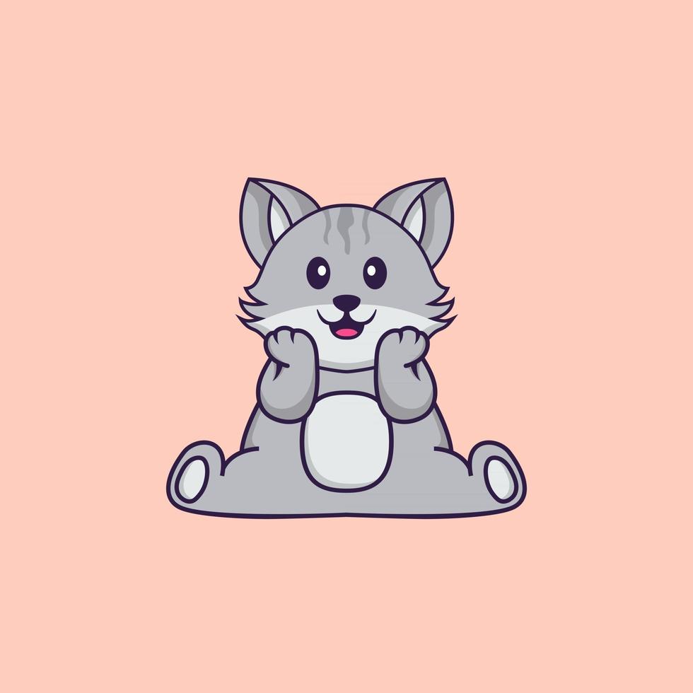 lindo gato está sentado. aislado concepto de dibujos animados de animales. Puede utilizarse para camiseta, tarjeta de felicitación, tarjeta de invitación o mascota. estilo de dibujos animados plana vector