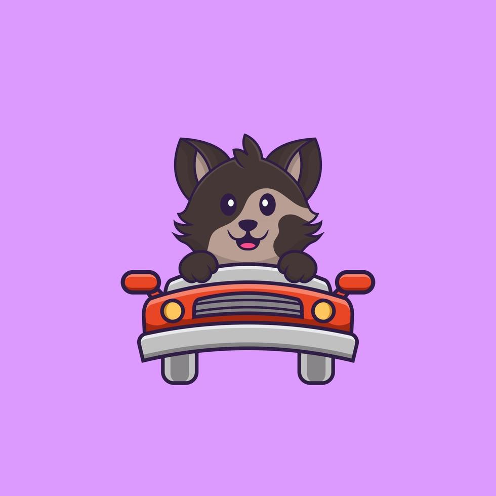 Cute cat is driving. Animal cartoon concept isolated. Can used for t-shirt, greeting card, invitation card or mascot. Flat Cartoon Style vector