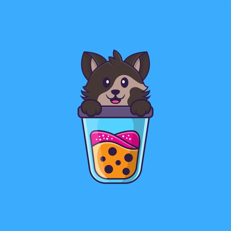 lindo gato bebiendo té con leche de boba. aislado concepto de dibujos animados de animales. Puede utilizarse para camiseta, tarjeta de felicitación, tarjeta de invitación o mascota. estilo de dibujos animados plana vector