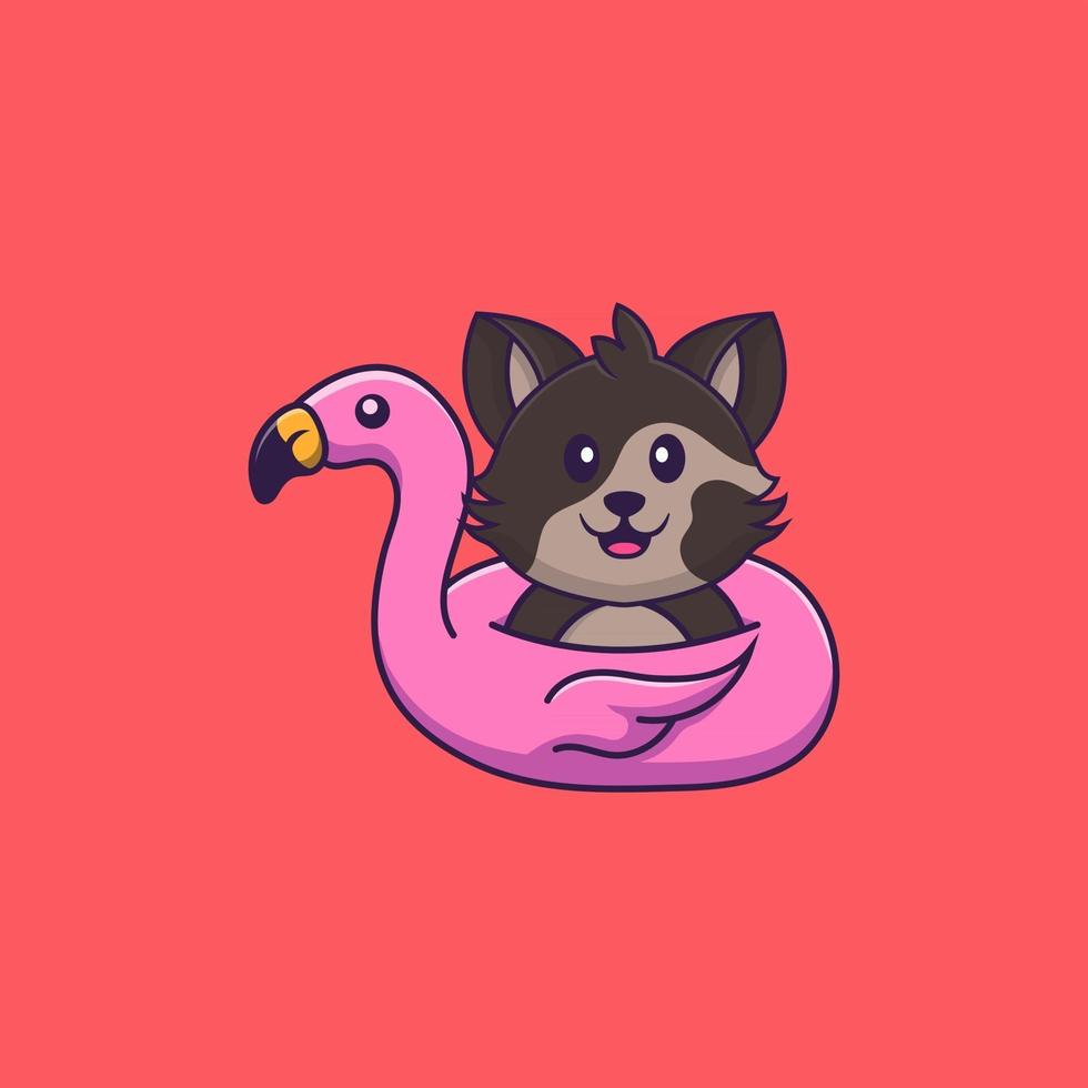 lindo gato con boya flamingo. aislado concepto de dibujos animados de animales. Puede utilizarse para camiseta, tarjeta de felicitación, tarjeta de invitación o mascota. estilo de dibujos animados plana vector