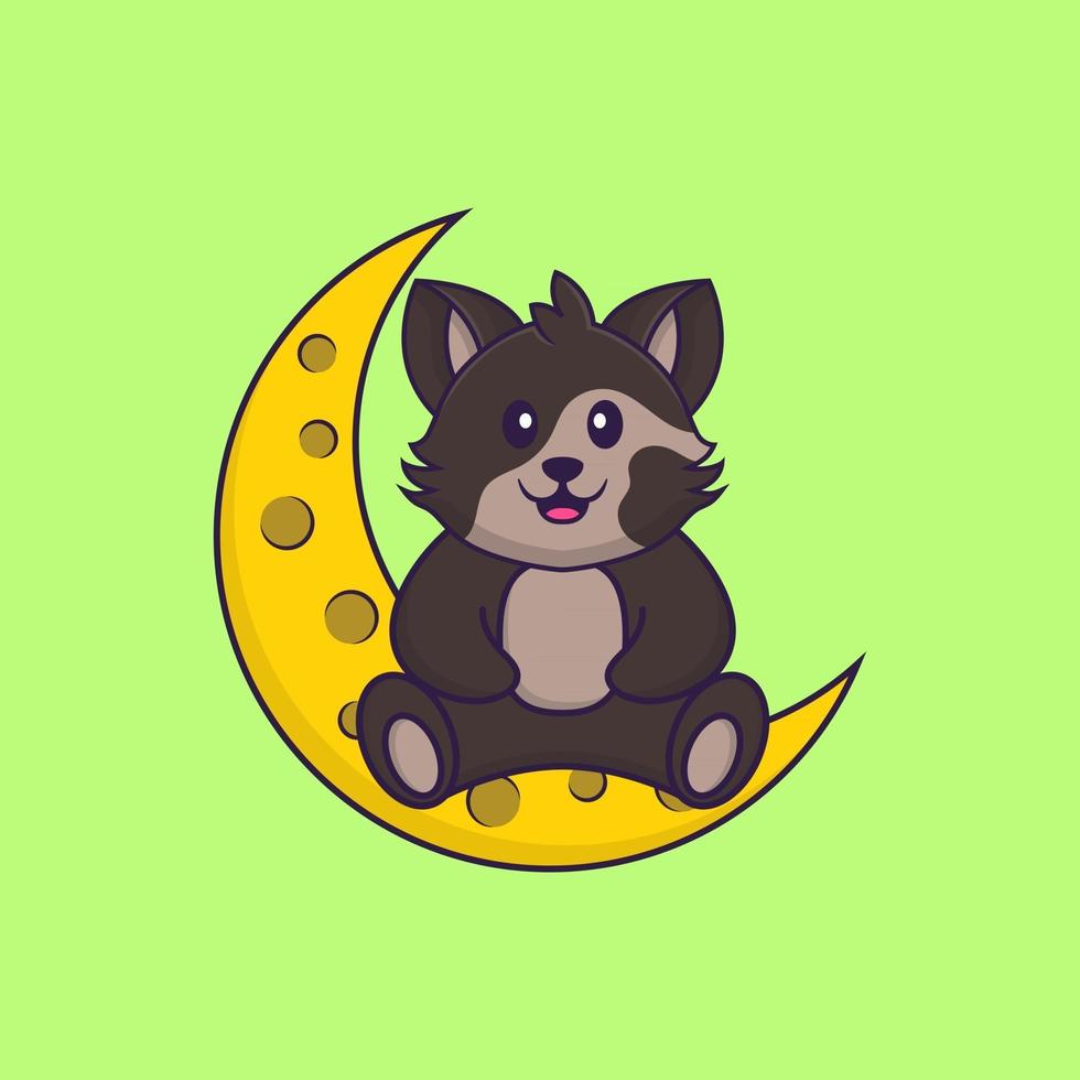 lindo gato está sentado en la luna. aislado concepto de dibujos animados de animales. Puede utilizarse para camiseta, tarjeta de felicitación, tarjeta de invitación o mascota. estilo de dibujos animados plana vector