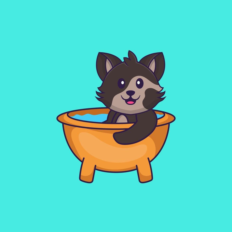 Cute cat taking a bath in the bathtub. Animal cartoon concept isolated. Can used for t-shirt, greeting card, invitation card or mascot. Flat Cartoon Style vector