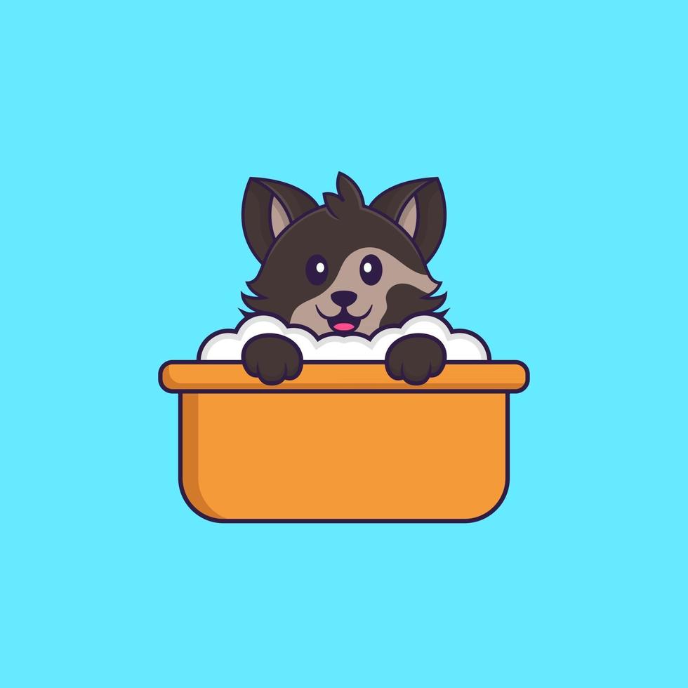 Cute cat taking a bath in the bathtub. Animal cartoon concept isolated. Can used for t-shirt, greeting card, invitation card or mascot. Flat Cartoon Style vector