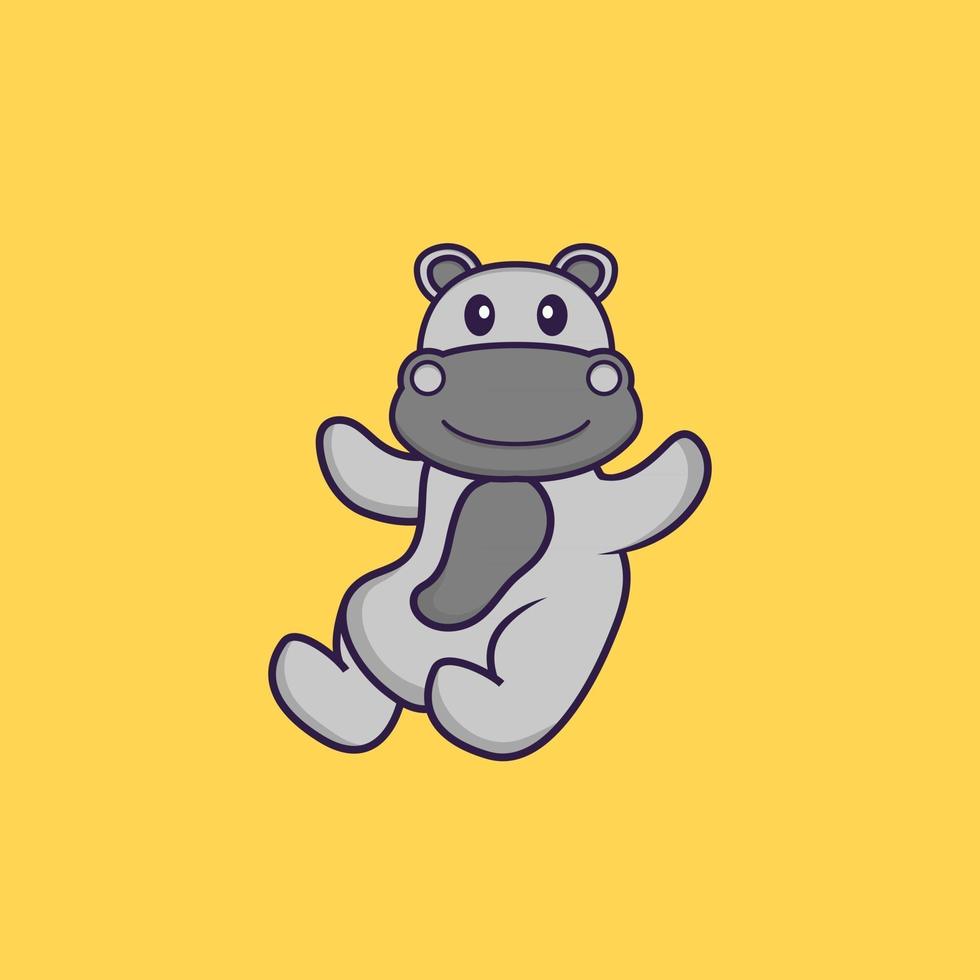 lindo hipopótamo está volando. aislado concepto de dibujos animados de animales. Puede utilizarse para camiseta, tarjeta de felicitación, tarjeta de invitación o mascota. estilo de dibujos animados plana vector