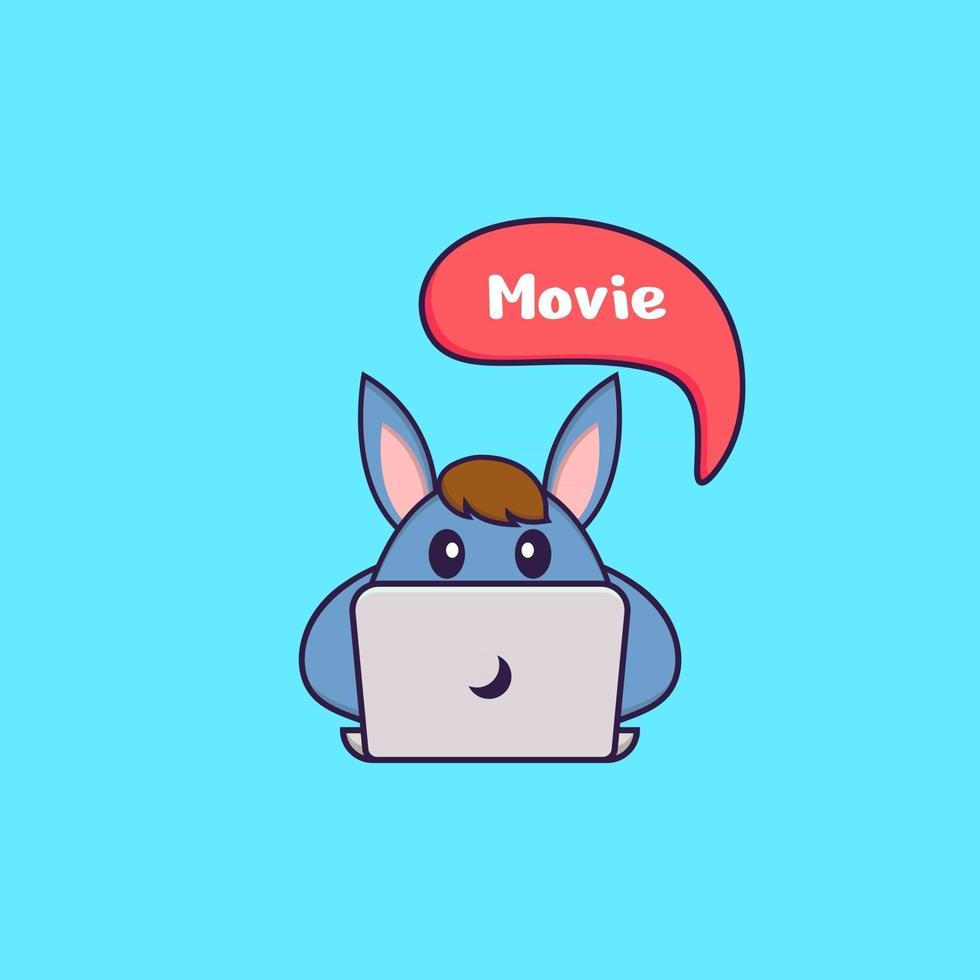 Cute llama is watching a movie. Animal cartoon concept isolated. Can used for t-shirt, greeting card, invitation card or mascot. Flat Cartoon Style vector