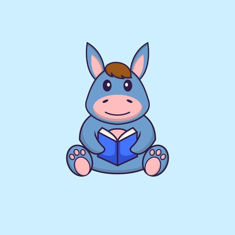 Cute llama reading a book. Animal cartoon concept isolated. Can used for t-shirt, greeting card, invitation card or mascot. Flat Cartoon Style vector