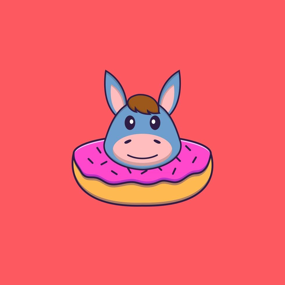 Cute llama with a donut on his neck. Animal cartoon concept isolated. Can used for t-shirt, greeting card, invitation card or mascot. Flat Cartoon Style vector