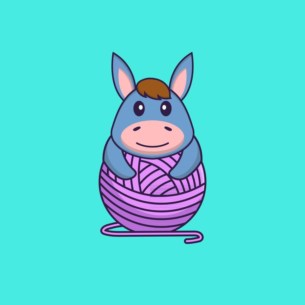 Cute llama playing with wool yarn. Animal cartoon concept isolated. Can used for t-shirt, greeting card, invitation card or mascot. Flat Cartoon Style vector