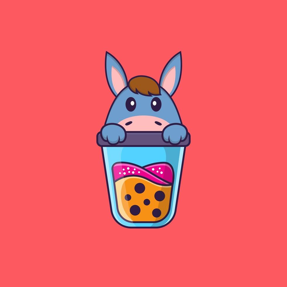 Cute llama Drinking Boba milk tea. Animal cartoon concept isolated. Can used for t-shirt, greeting card, invitation card or mascot. Flat Cartoon Style vector