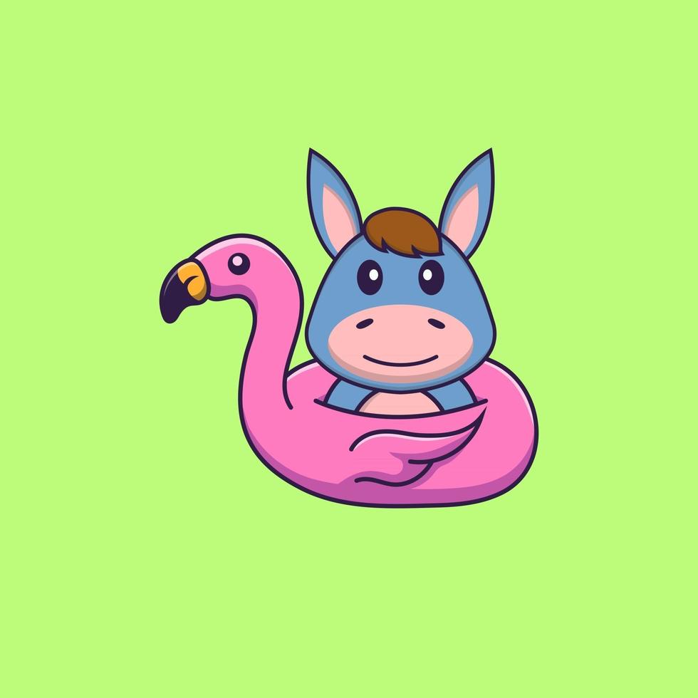 linda llama con boya flamingo. aislado concepto de dibujos animados de animales. Puede utilizarse para camiseta, tarjeta de felicitación, tarjeta de invitación o mascota. estilo de dibujos animados plana vector