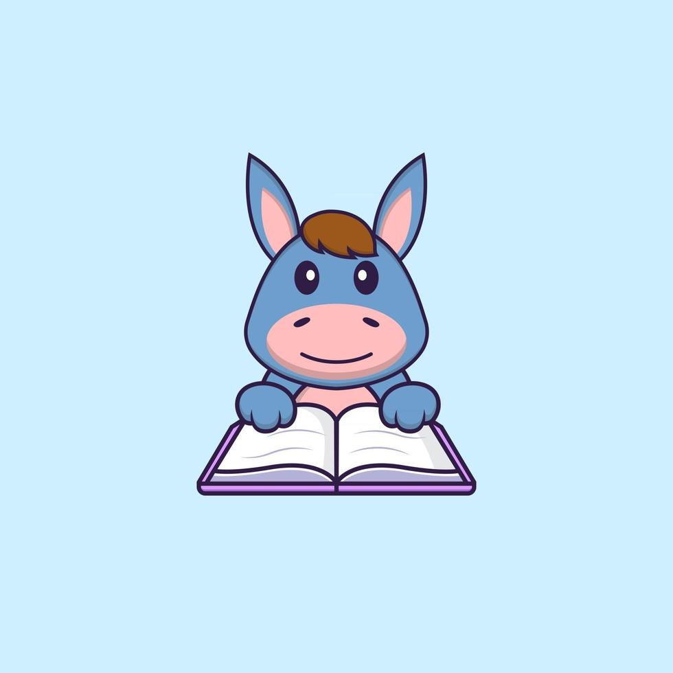 Cute llama reading a book. Animal cartoon concept isolated. Can used for t-shirt, greeting card, invitation card or mascot. Flat Cartoon Style vector