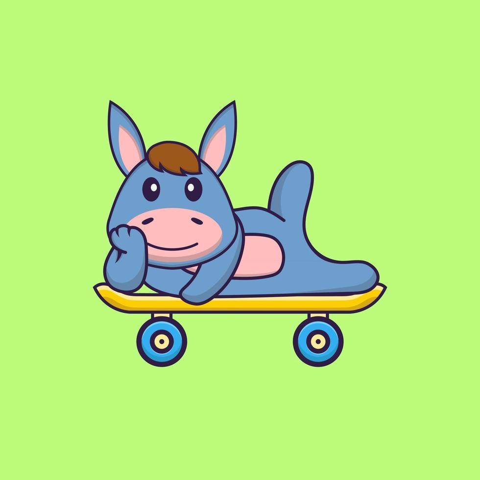 Cute llama lying on a skateboard. Animal cartoon concept isolated. Can used for t-shirt, greeting card, invitation card or mascot. Flat Cartoon Style vector