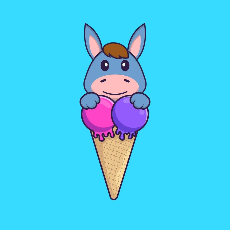 linda llama con helado dulce. aislado concepto de dibujos animados de animales. Puede utilizarse para camiseta, tarjeta de felicitación, tarjeta de invitación o mascota. estilo de dibujos animados plana vector