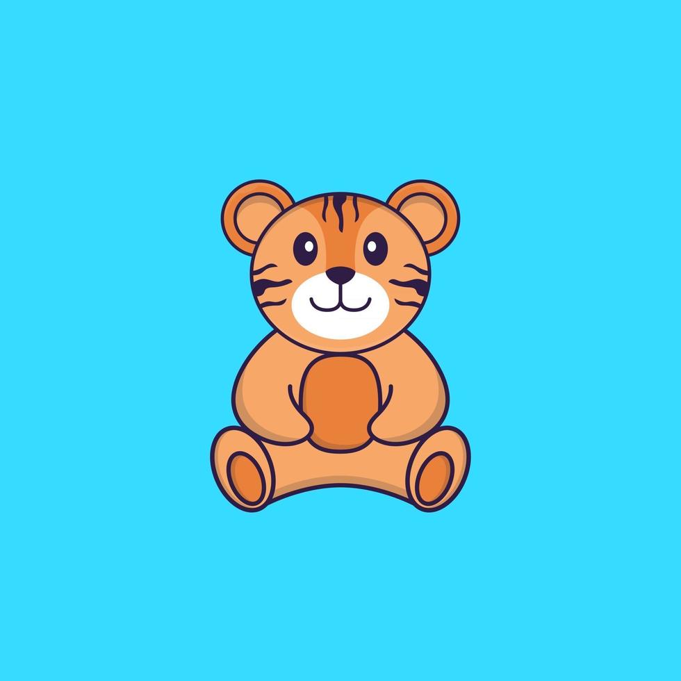 Cute tiger is sitting. Animal cartoon concept isolated. Can used for t-shirt, greeting card, invitation card or mascot. Flat Cartoon Style vector