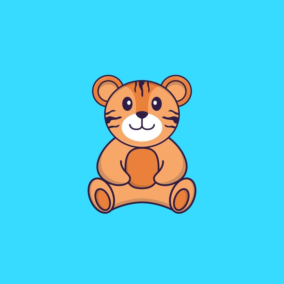 Cute tiger is sitting. Animal cartoon concept isolated. Can used for t-shirt, greeting card, invitation card or mascot. Flat Cartoon Style vector