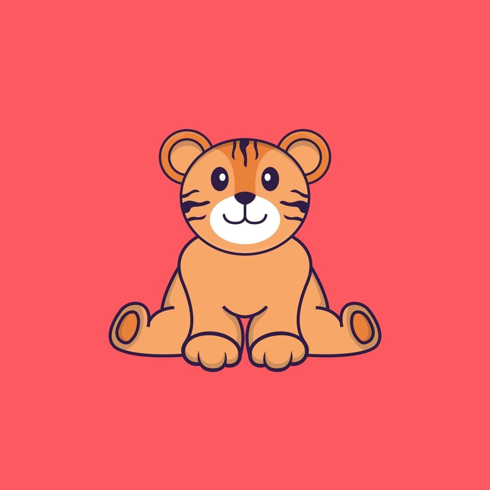 Cute tiger is sitting. Animal cartoon concept isolated. Can used for t-shirt, greeting card, invitation card or mascot. Flat Cartoon Style vector