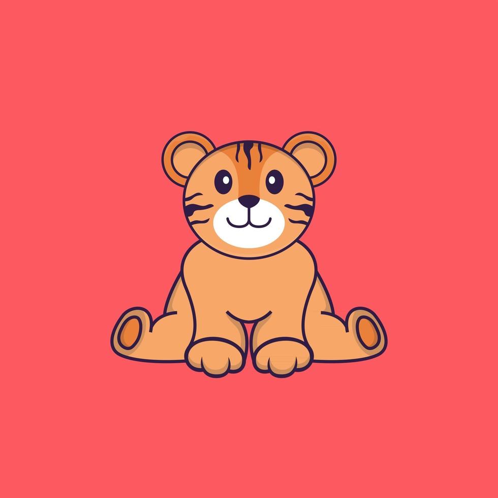 Cute tiger is sitting. Animal cartoon concept isolated. Can used for t-shirt, greeting card, invitation card or mascot. Flat Cartoon Style vector