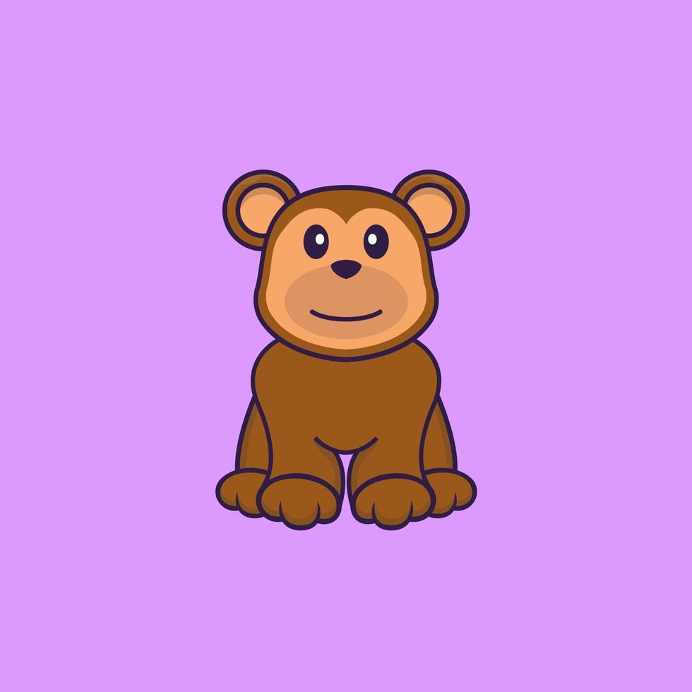 Cute monkey is sitting. Animal cartoon concept isolated. Can used for t-shirt, greeting card, invitation card or mascot. Flat Cartoon Style vector