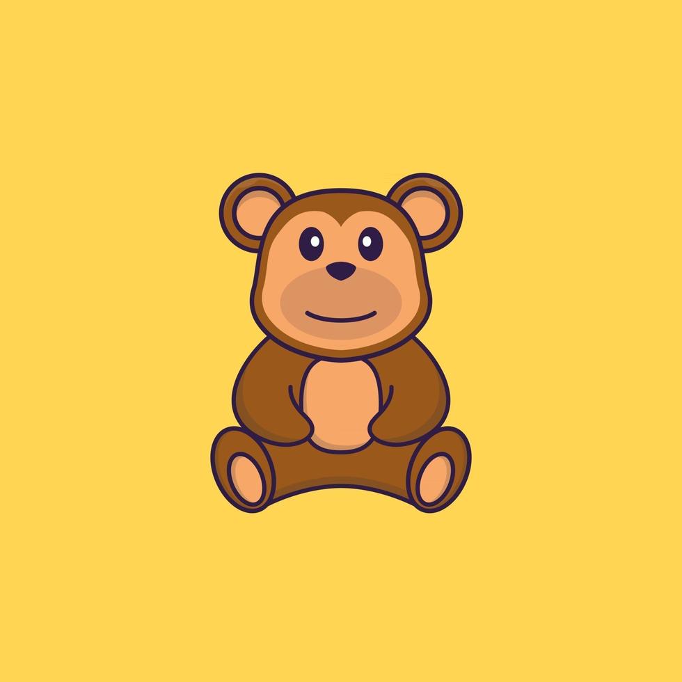 Cute monkey is sitting. Animal cartoon concept isolated. Can used for t-shirt, greeting card, invitation card or mascot. Flat Cartoon Style vector