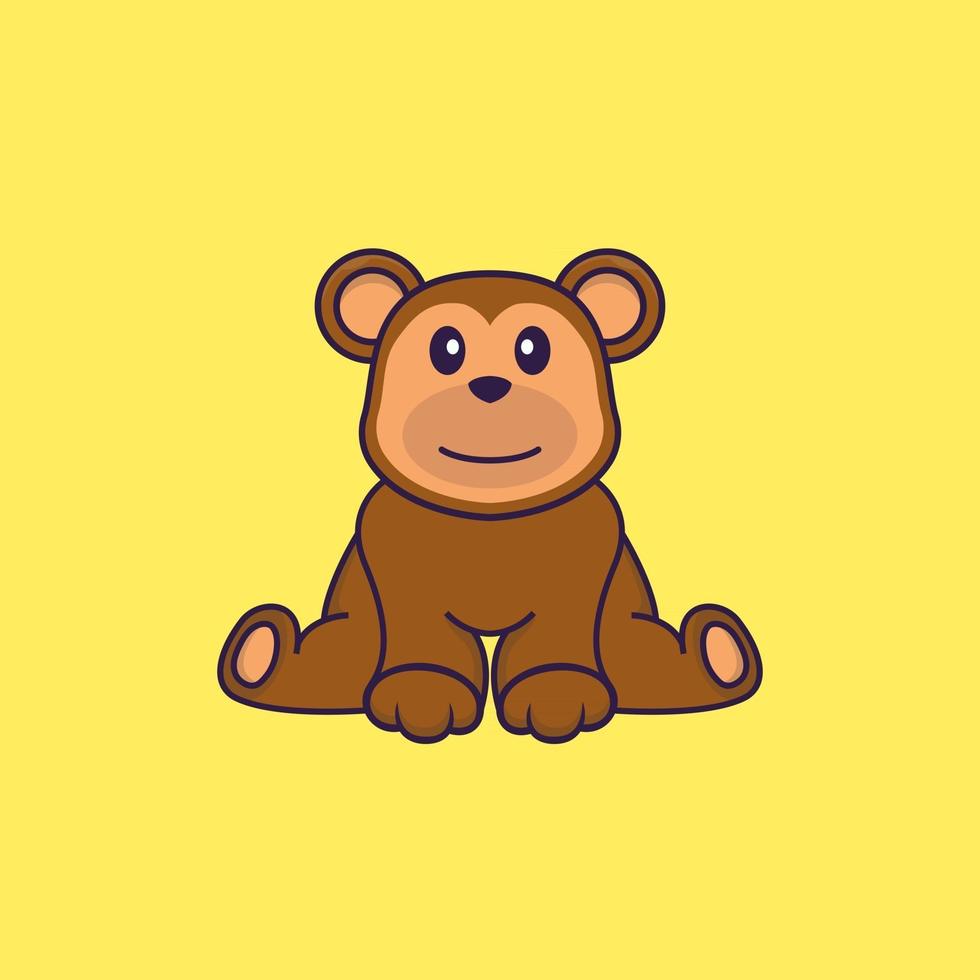 Cute monkey is sitting. Animal cartoon concept isolated. Can used for t-shirt, greeting card, invitation card or mascot. Flat Cartoon Style vector
