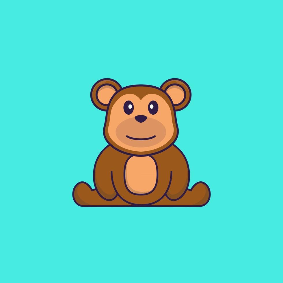 Cute monkey is sitting. Animal cartoon concept isolated. Can used for t-shirt, greeting card, invitation card or mascot. Flat Cartoon Style vector