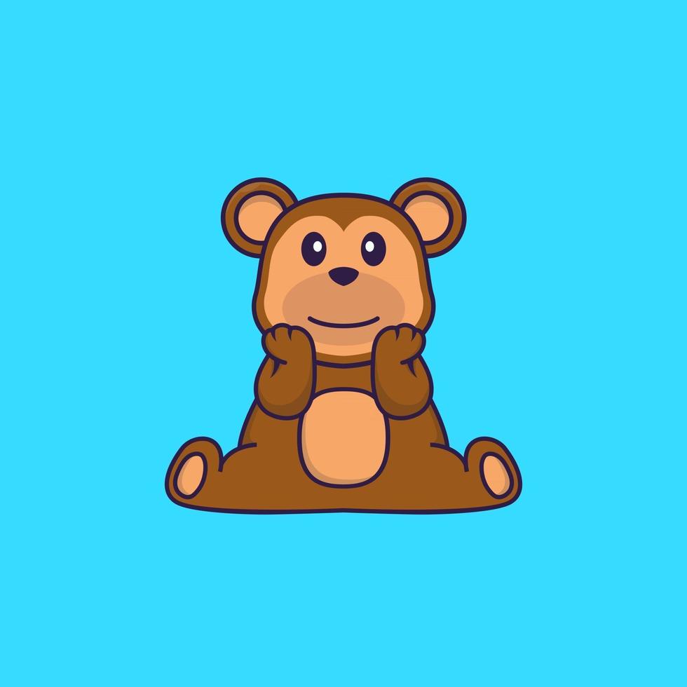 Cute monkey is sitting. Animal cartoon concept isolated. Can used for t-shirt, greeting card, invitation card or mascot. Flat Cartoon Style vector
