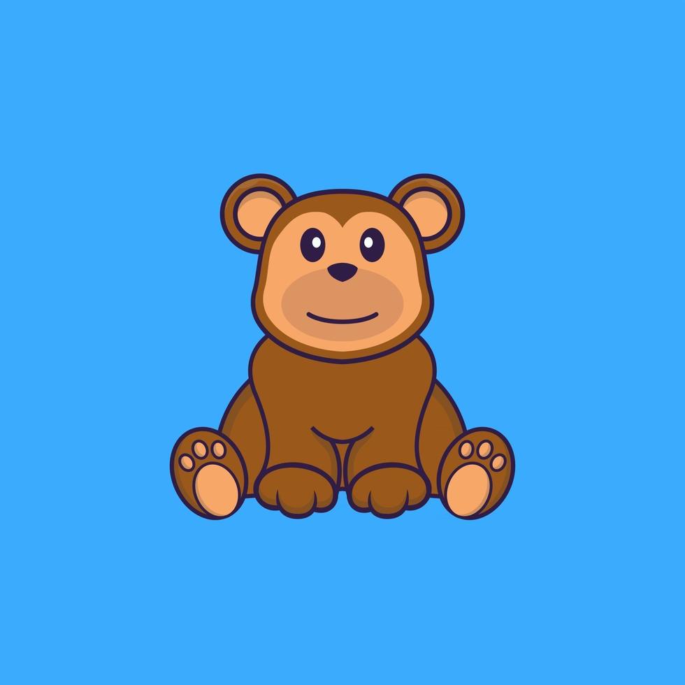Cute monkey is sitting. Animal cartoon concept isolated. Can used for t-shirt, greeting card, invitation card or mascot. Flat Cartoon Style vector